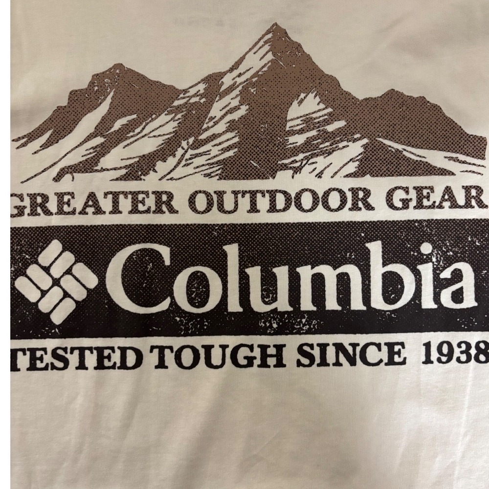 Columbia Long Sleeve T-Shirt Men Large Chalk Mountain Graphic NEW w/ tag Cream